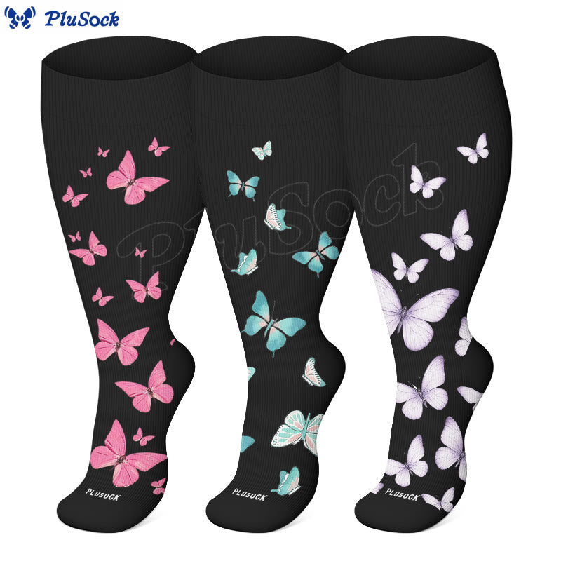 Plusock Plus Size  Butterfly Print Compression Socks(3 Pairs) - image 0