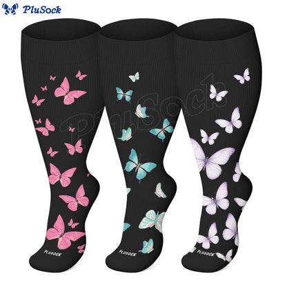 Plusock Plus Size  Butterfly Print Compression Socks(3 Pairs) - image 0