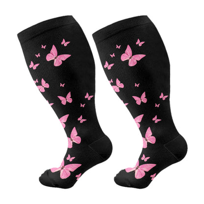 Plusock Plus Size  Butterfly Print Compression Socks(3 Pairs) - Pink(1 Pair) - 4XL - image 12