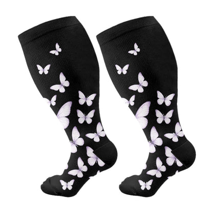 Plusock Plus Size  Butterfly Print Compression Socks - Purple - 4XL - image 7