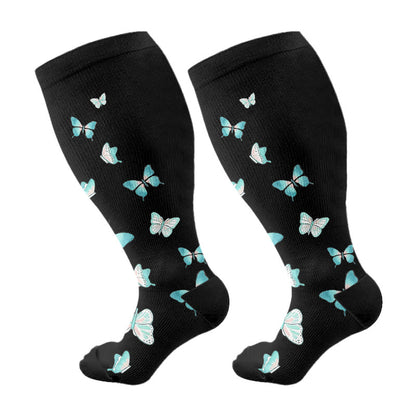 Plusock Plus Size Butterfly Print Compression Socks - Green - 4XL - image 12