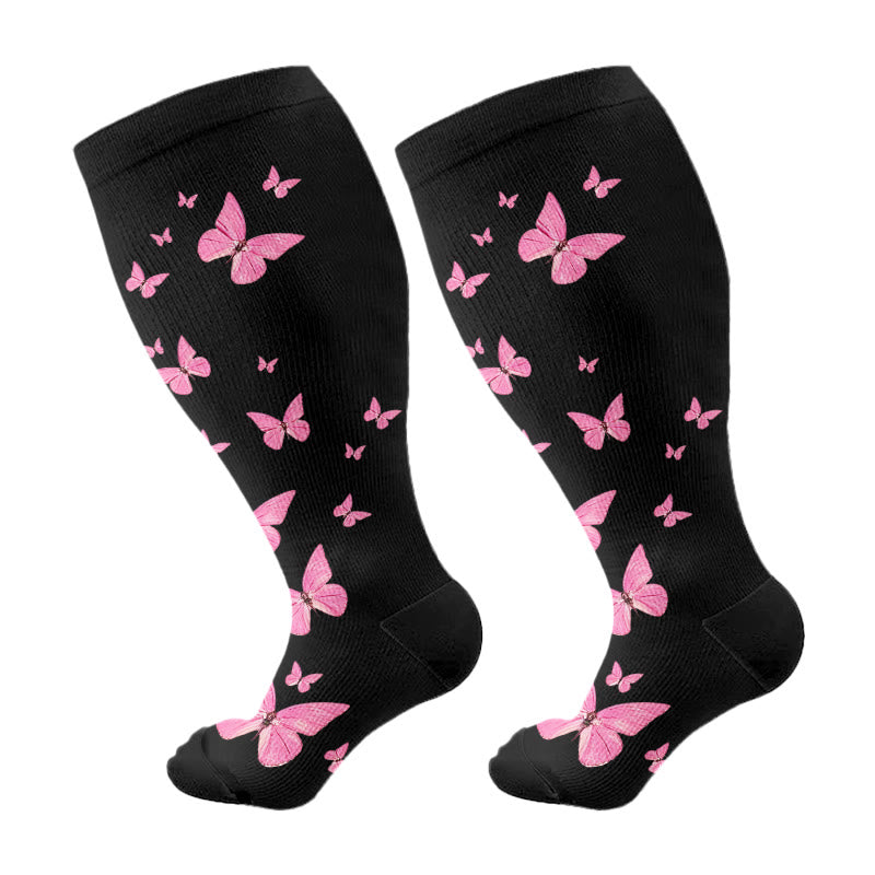 Plusock Plus Size Butterfly Print Compression Socks - Pink - 4XL - image 13