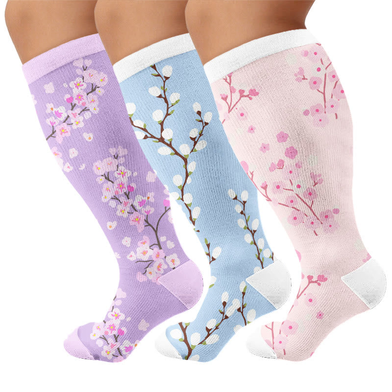 Plusock Plus Size Spring Petal Compression Socks(3 Pairs) - Multicolor - 4XL - image 1