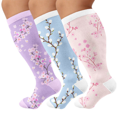 Plusock Plus Size Spring Petal Compression Socks(3 Pairs) - Multicolor - 4XL - image 1
