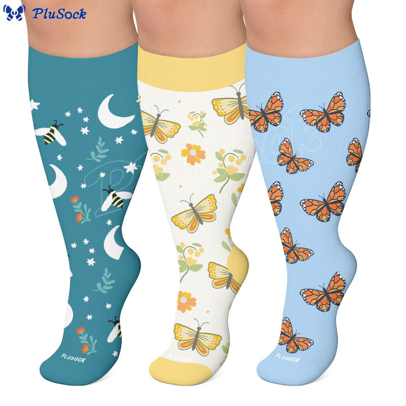 Plusock Plus Size Butterfly Bee Compression Socks(3 Pairs) - image 1