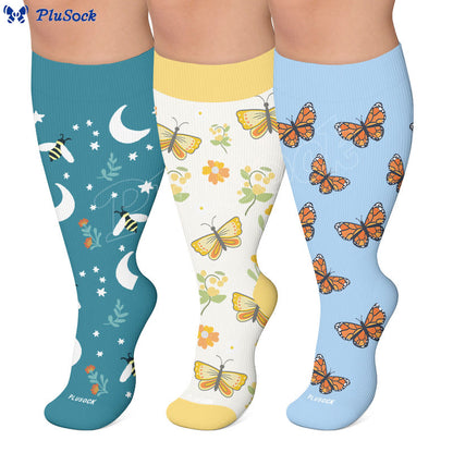 Plusock Plus Size Butterfly Bee Compression Socks(3 Pairs) - image 1