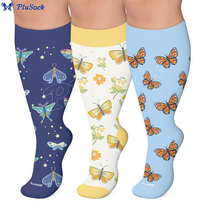 Plusock Plus Size Butterfly Bee Compression Socks(3 Pairs) - image 0