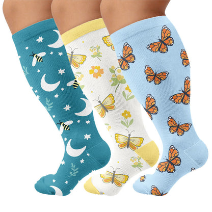 Plusock Plus Size Butterfly Bee Compression Socks(3 Pairs) - Multicolor B - 4XL - image 3