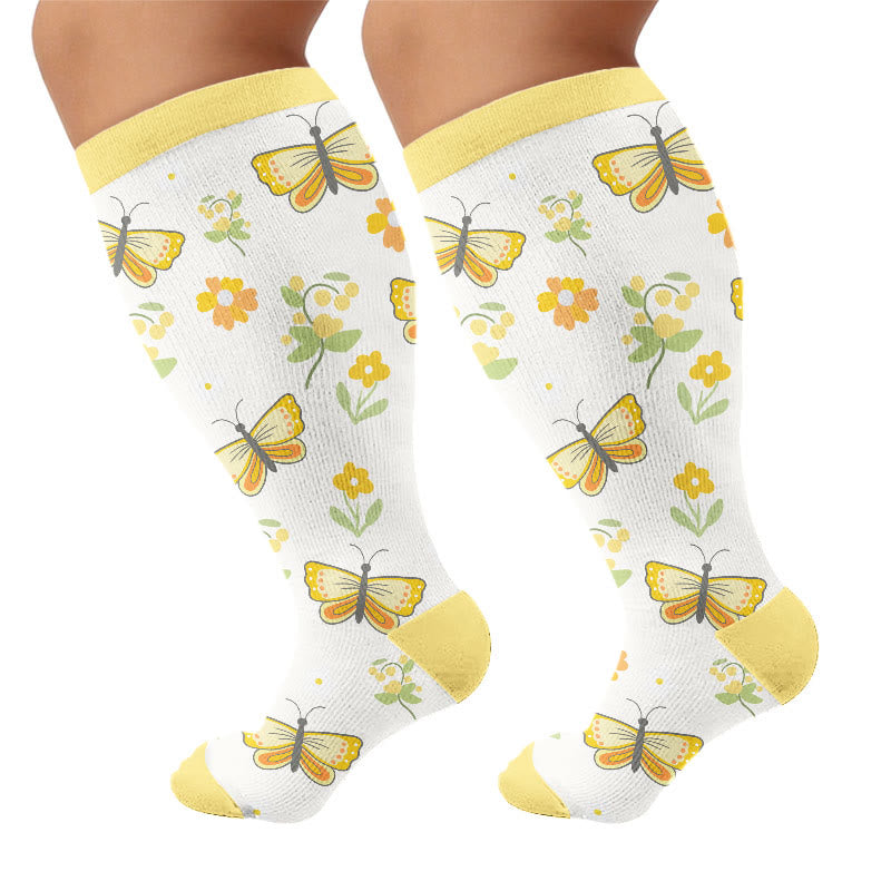 Plusock Plus Size Butterfly Bee Compression Socks(3 Pairs) - White(1 Pair) - 4XL - image 8