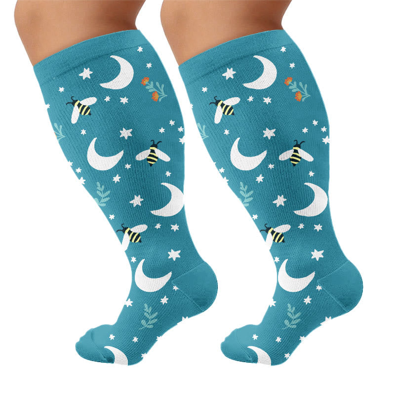 Plusock Plus Size Butterfly Bee Compression Socks(3 Pairs) - Lake Blue(1 Pair) - 4XL - image 9