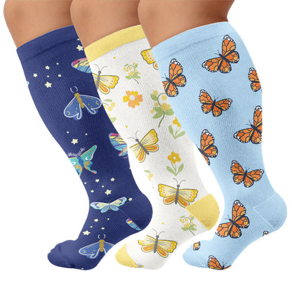 Plusock Plus Size Butterfly Bee Compression Socks(3 Pairs) - Multicolor A - 4XL - image 2