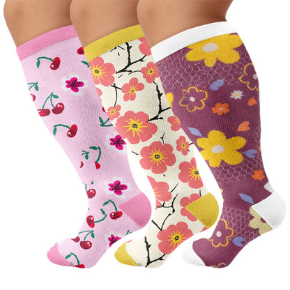Plusock Plus Size Floral Touch Compression Socks - Multicolor(3 Pairs) - 4XL - image 4