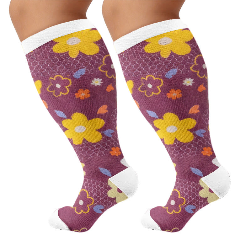 Plusock Plus Size Floral Touch Compression Socks - Purple(1 Pair) - 4XL - image 6