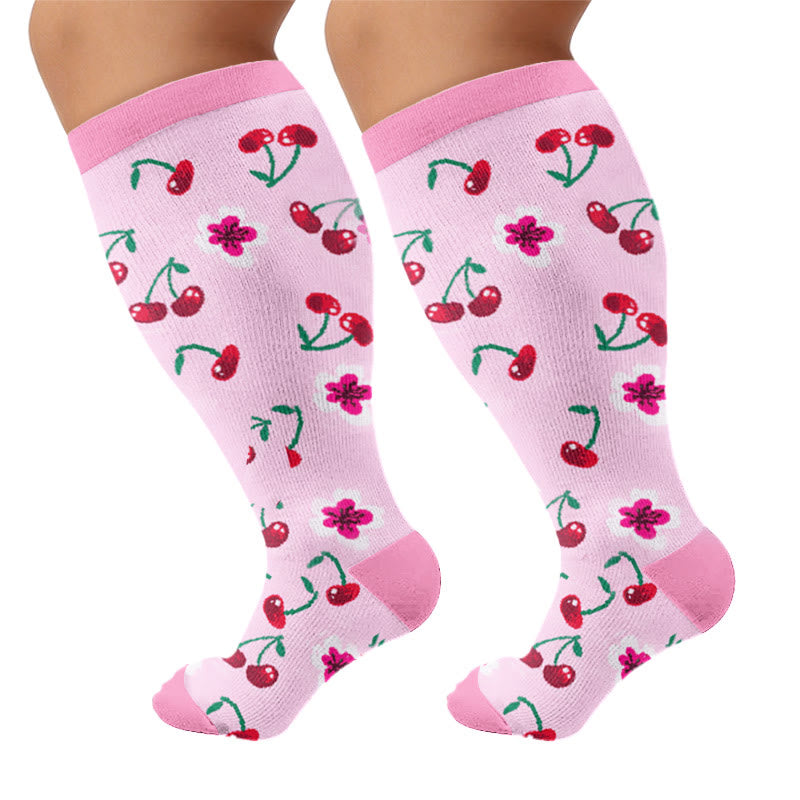 Plusock Plus Size Floral Touch Compression Socks - Pink(1 Pair) - 4XL - image 5