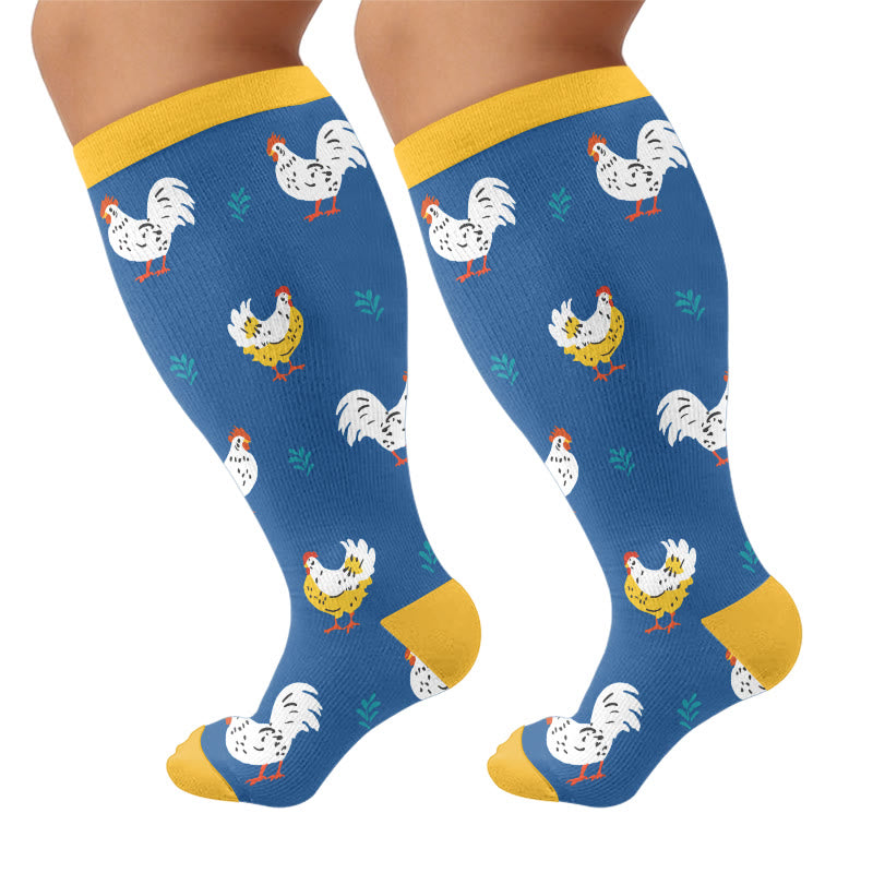 Plusock Plus Size Playful Rooster Compression Socks - Blue(1 Pair) - 4XL - image 7