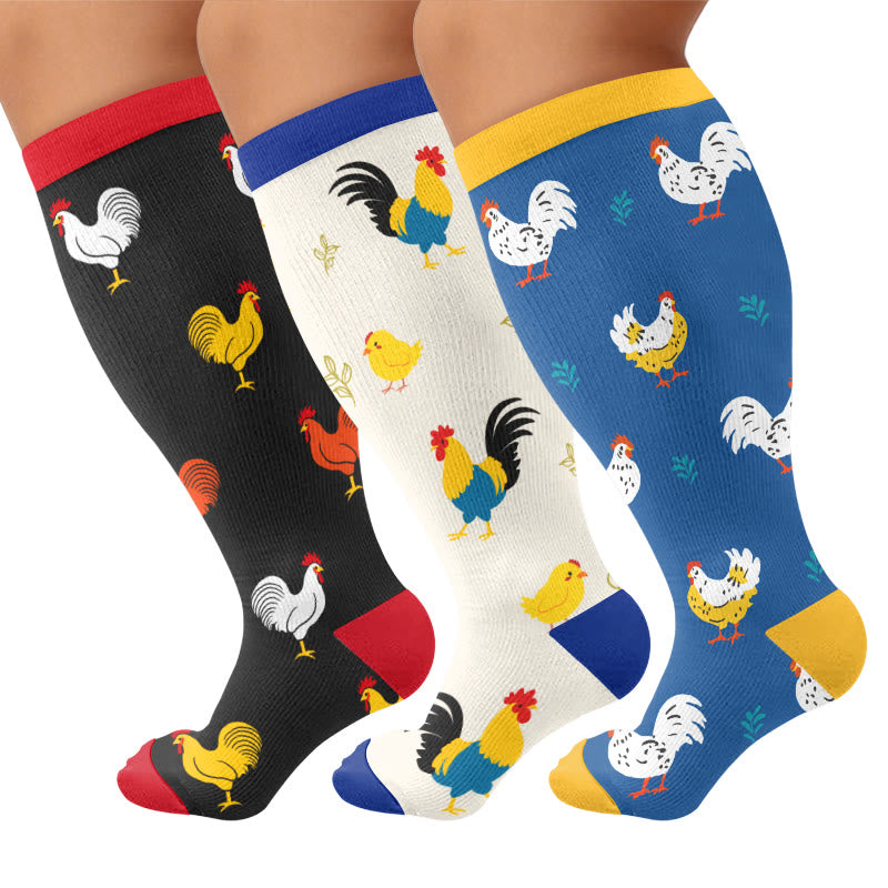 Plusock Plus Size Playful Rooster Compression Socks - Multicolor(3 Pairs) - 4XL - image 1