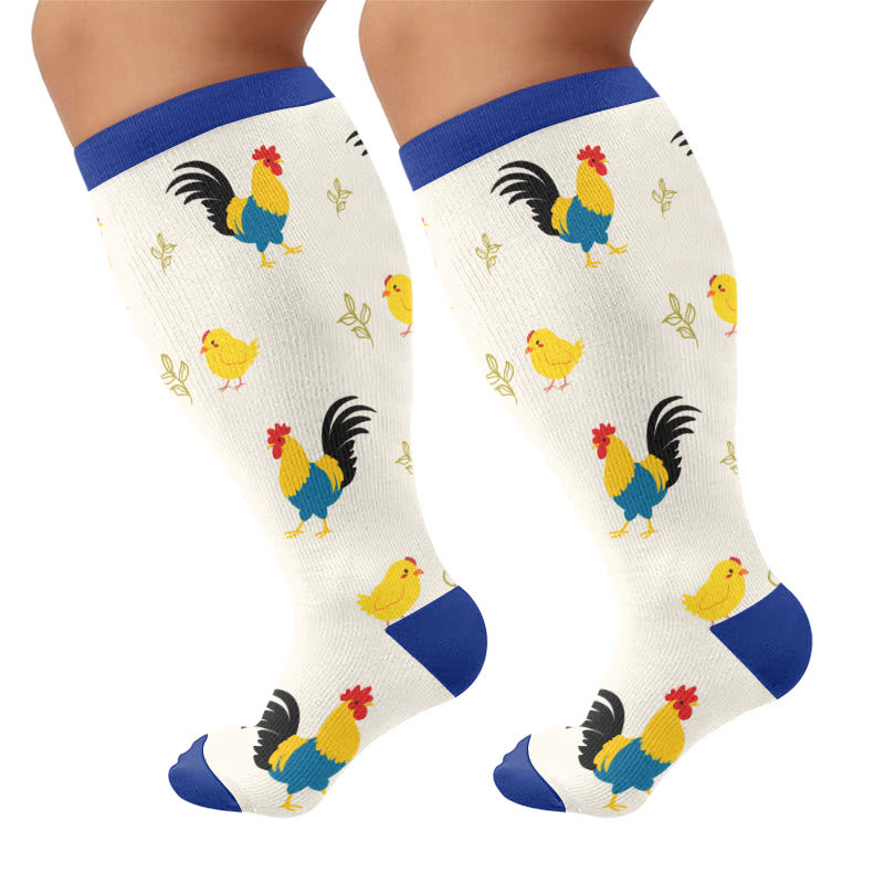 Plusock Plus Size Playful Rooster Compression Socks - Beige(1 Pair) - 4XL - image 5