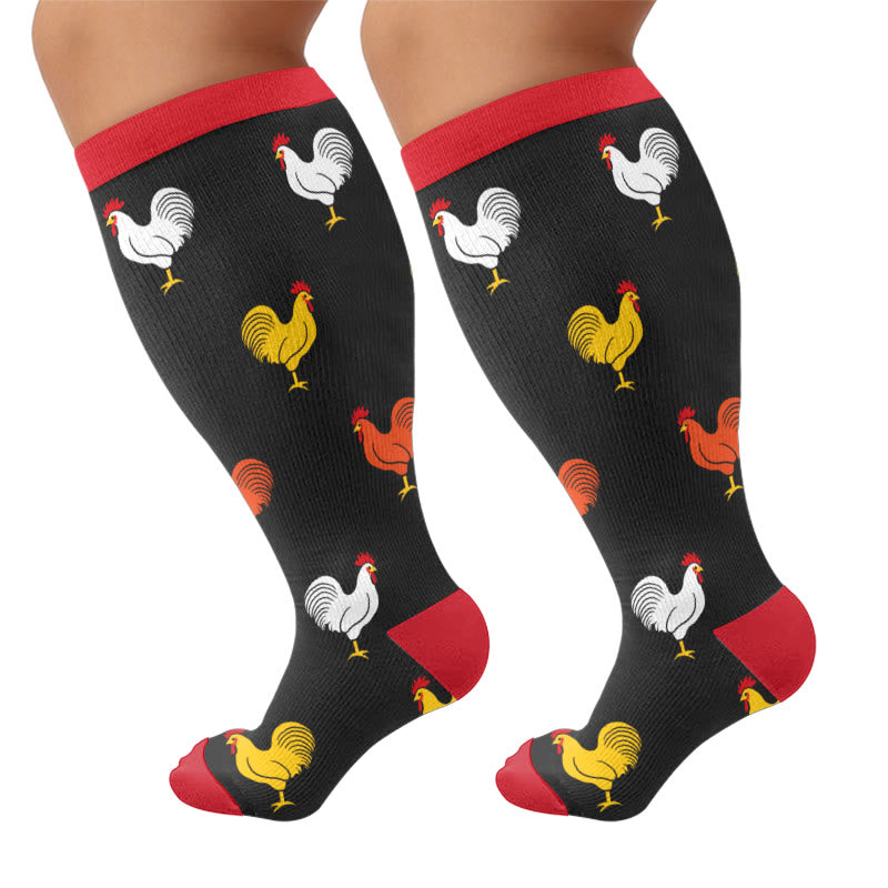 Plusock Plus Size Playful Rooster Compression Socks - Black(1 Pair) - 4XL - image 6