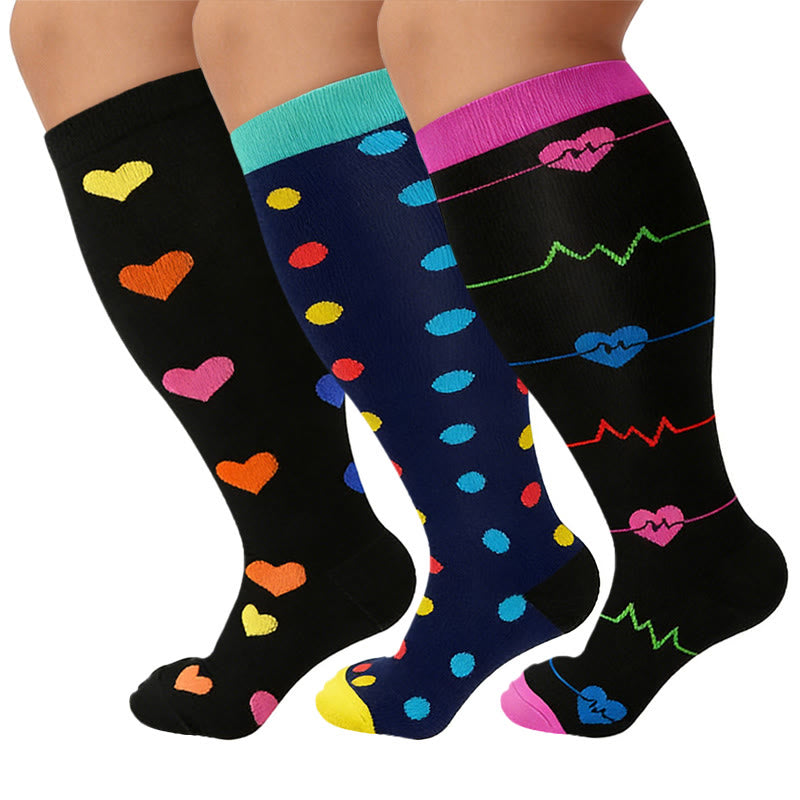 Plusock Colorful Pattern Plus Size Compression Socks 2XL-7XL(3 Pairs) - image 1