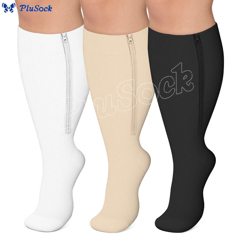 Plusock Plus Size Classic Zipper Compression Socks 2XL-7XL(3 Pairs ...