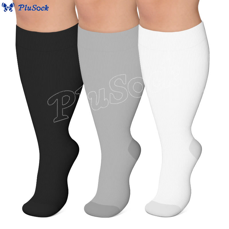 Plusock Solid Color Plus Size Compression Socks 2XL-7XL(3 Pairs) - image 0