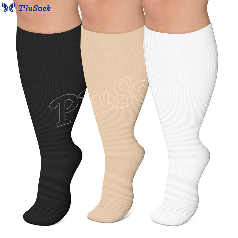Plusock Solid Color Plus Size Compression Socks 2XL-7XL (3 Pairs) - image 0