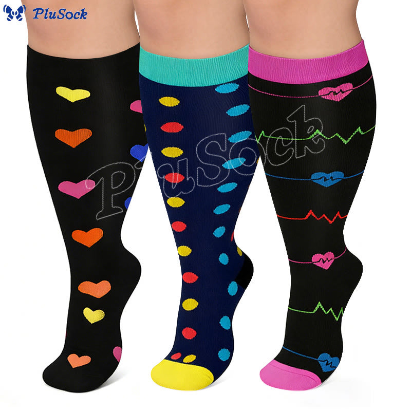 Plusock Colorful Pattern Plus Size Compression Socks 2XL-7XL(3 Pairs) - image 0