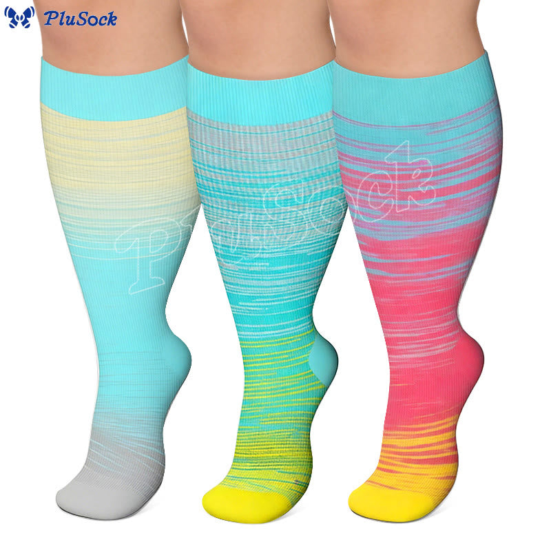 Plusock Plus Size Bright Stripe Compression Socks 2XL-7XL(3 Pairs) - image 0
