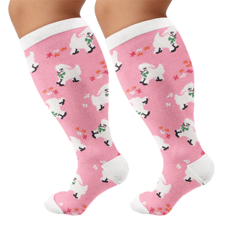 Plusock Plus Size Floral Bunny Compression Socks - Pink(1 Pair) - 4XL - image 3