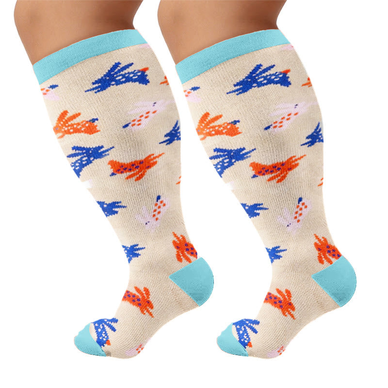 Plusock Plus Size Floral Bunny Compression Socks - Apricot(1 Pair) - 4XL - image 2