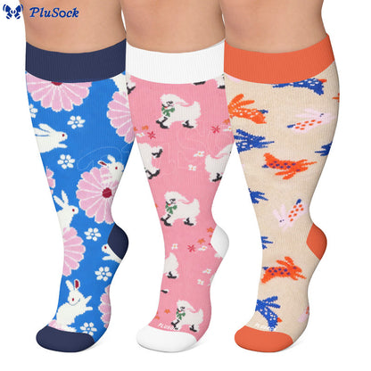 Plusock Plus Size Floral Bunny Compression Socks - image 0
