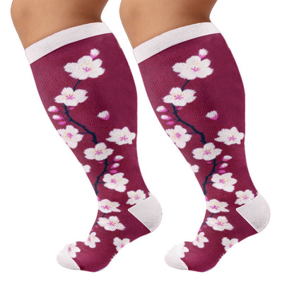 Plusock Plus Size Muted Blossom Compression Socks - Dark Purple(1 Pair) - 4XL - image 10