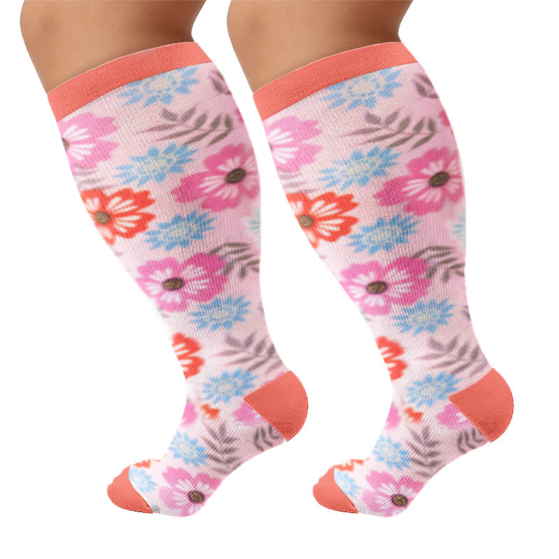Plusock Plus Size Muted Blossom Compression Socks - Pink(1 Pair) - 4XL - image 9