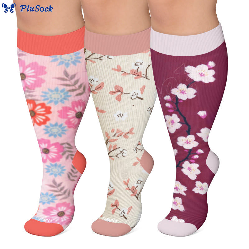 Plusock Plus Size Muted Blossom Compression Socks - image 0