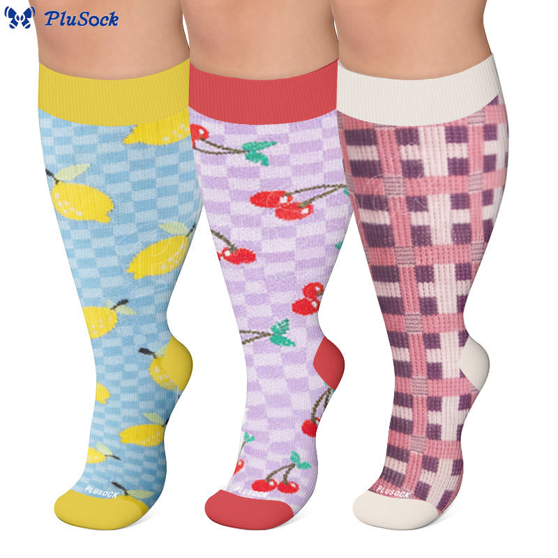 Plusock Plus Size Fruit Gingham Compression Socks - image 0