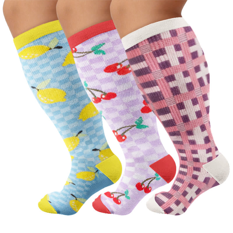 Plusock Plus Size Fruit Gingham Compression Socks - Multicolor(3 Pairs) - 4XL - image 1