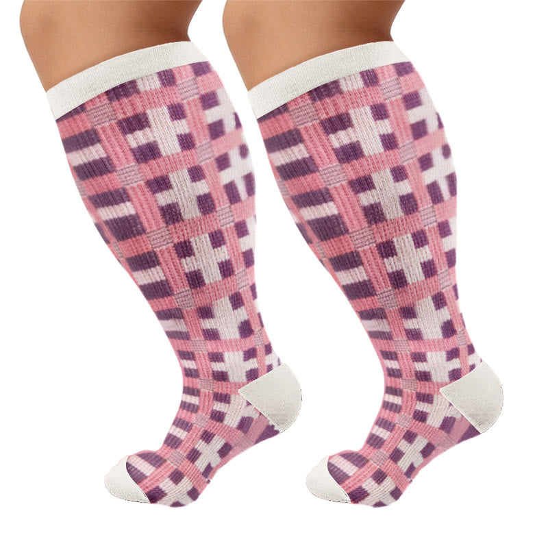 Plusock Plus Size Fruit Gingham Compression Socks - Pink(1 Pair) - 4XL - image 6