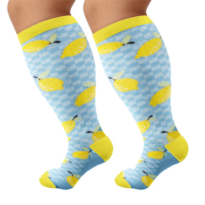 Plusock Plus Size Fruit Gingham Compression Socks - Blue(1 Pair) - 4XL - image 7