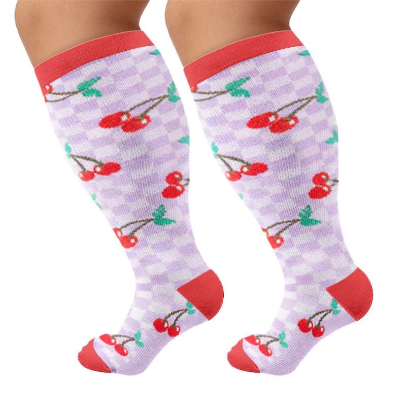 Plusock Plus Size Fruit Gingham Compression Socks - Purple(1 Pair) - 4XL - image 5