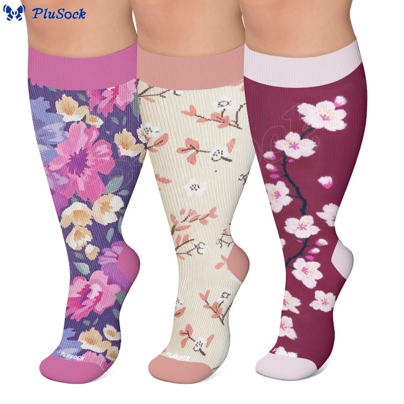 Plusock Plus Size Muted Blossom Compression Socks - image 1
