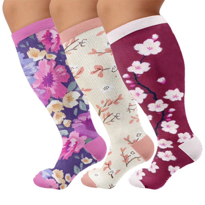 Plusock Plus Size Muted Blossom Compression Socks - Multicolor B(3 Pairs) - 4XL - image 3