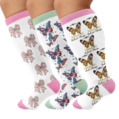Plusock Plus Size Butterfly Bow Tie Compression Socks - Multicolor(3 Pairs) - 4XL - image 1