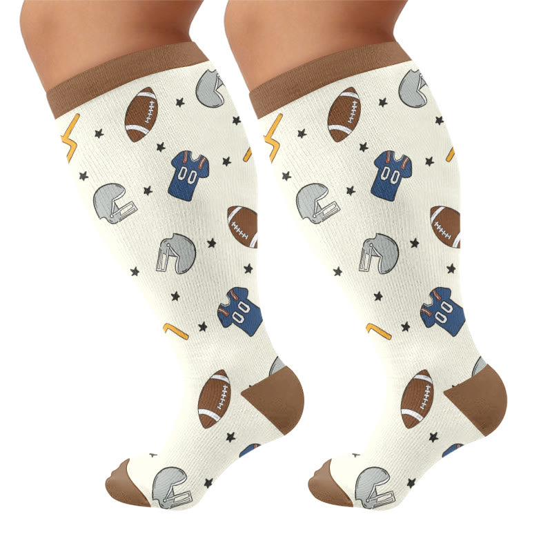 Plusock Plus Size Football Bow Tie Compression Socks - Brown(1 Pair) - 4XL - image 5