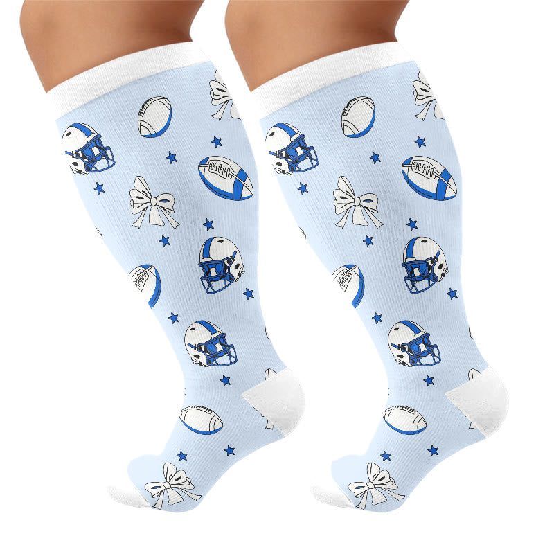 Plusock Plus Size Football Bow Tie Compression Socks - Blue(1 Pair) - 4XL - image 6