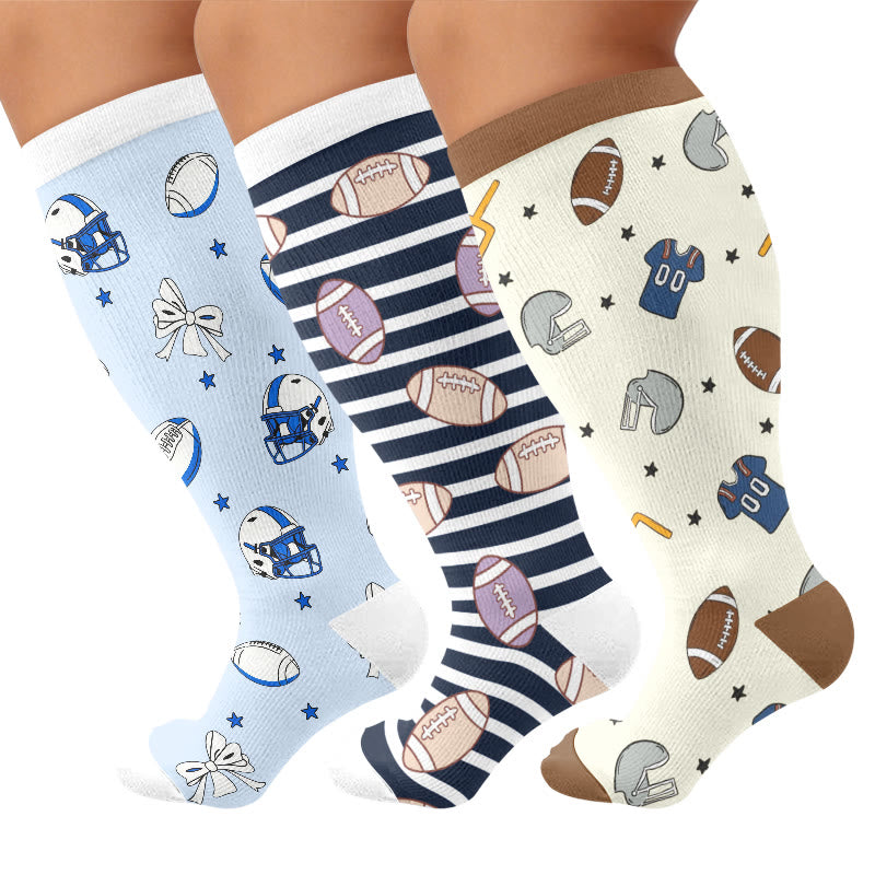 Plusock Plus Size Football Bow Tie Compression Socks - Multicolor(3 Pairs) - 4XL - image 1
