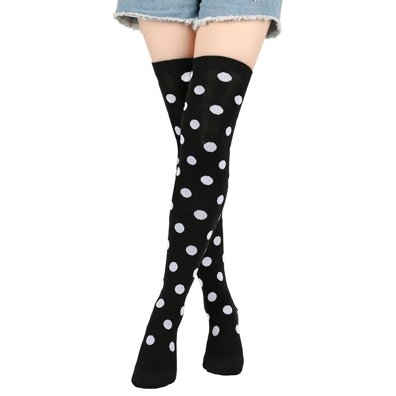 Plusock Funny Polka Dots Thigh Highs Socks(5 Pairs) - Black - One Size - image 1