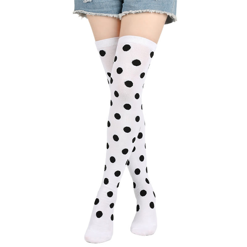 Plusock Funny Polka Dots Thigh Highs Socks(5 Pairs) - Black Dots - One Size - image 6
