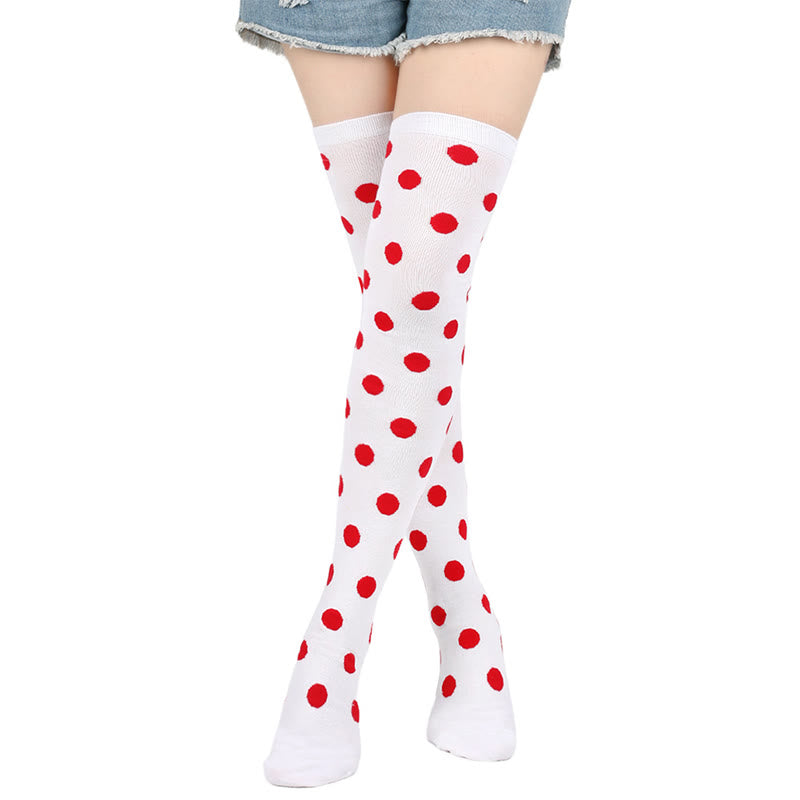 Plusock Funny Polka Dots Thigh Highs Socks(5 Pairs) - White - One Size - image 4