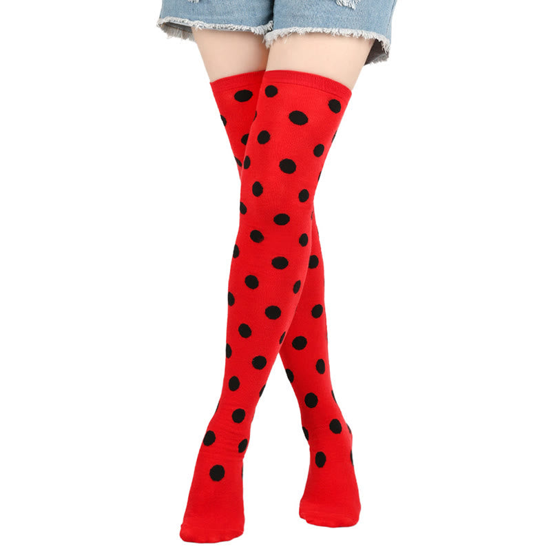 Plusock Funny Polka Dots Thigh Highs Socks(5 Pairs) - Red - One Size - image 3