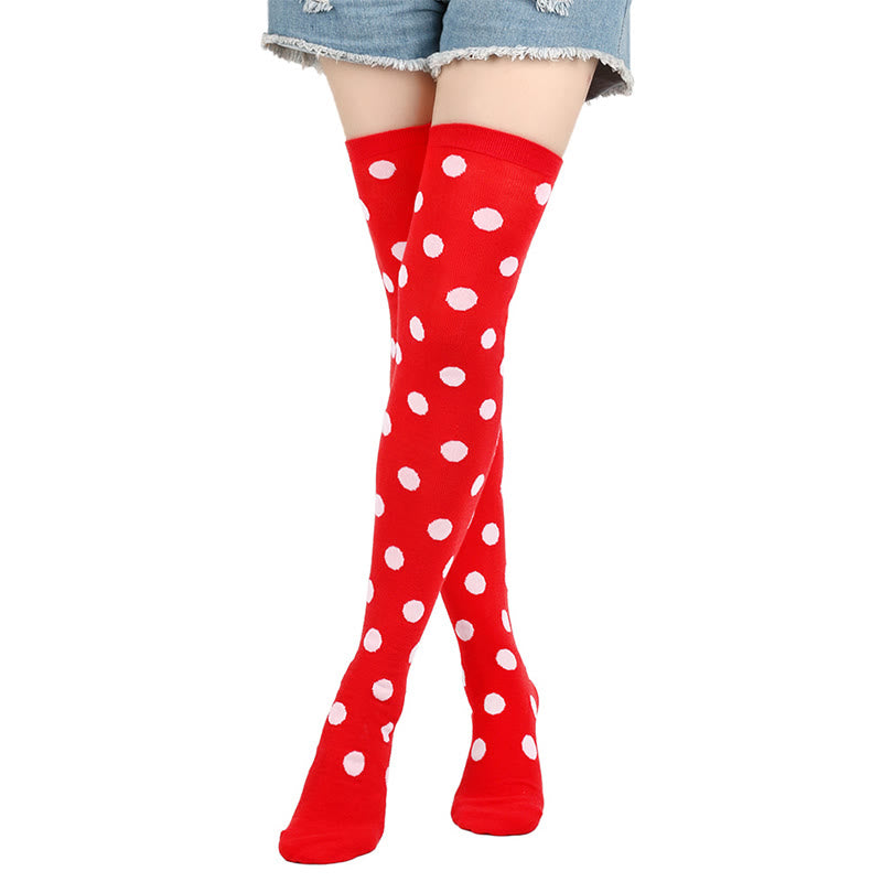 Plusock Funny Polka Dots Thigh Highs Socks(5 Pairs) - White Dots - One Size - image 5